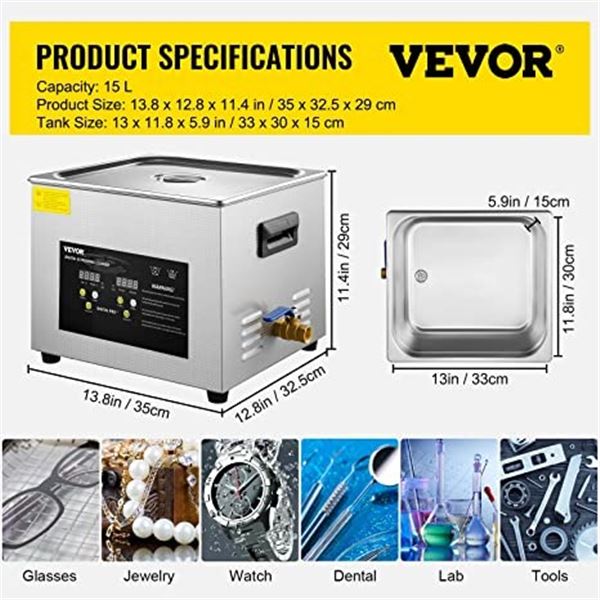 NEW VEVOR 15L ULTRASONIC DIGITAL PARTS CLEANER