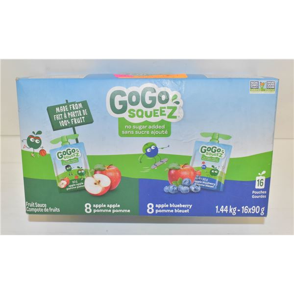 NEW CASE OF 16 GOG SQUEEZE FRUIT SAUCE POUCHES