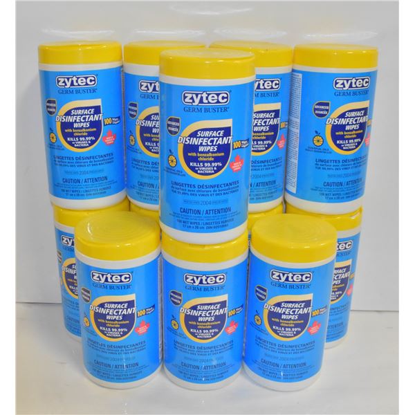 NEW FLAT OF 12 BOTTLES OF ZYTEC GERM BUSTER WIPES