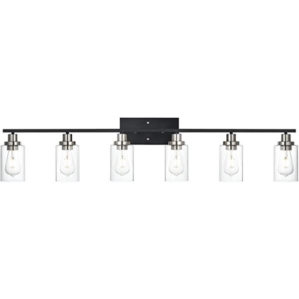 NEW 6 LIGHT BLACK & BRUSHED NICKEL VANITY LIGHT