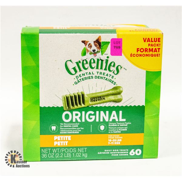 NEW BOX OF 60 GREENIES ORIGINAL DOG DENTAL TREATS