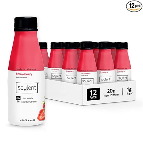 NEW CASE OF 12 SOYLENT 14OZ BOTTLES OF STRAWBERRY