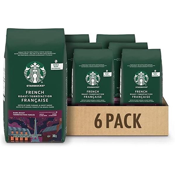 NEW CASE OF 6 BAGS OF STARBUCKS FRENCH ROAST WHOLE