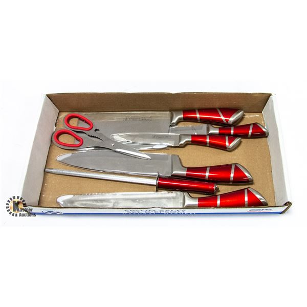 NEW KITCHEN KING 7 PIECE KNIFE SET (RED)