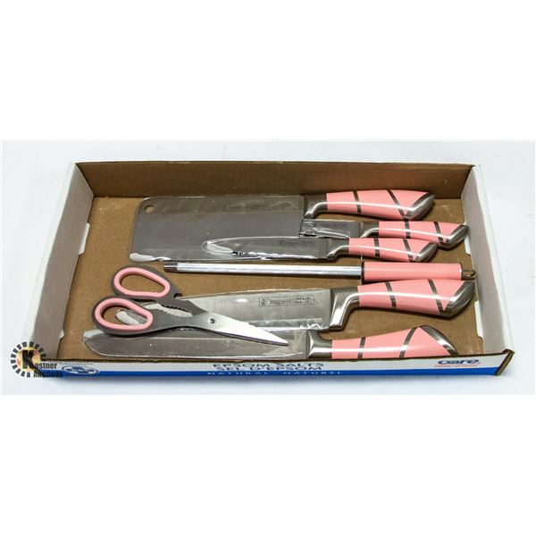 NEW - KITCHEN KING 7 PIECE KNIFE SET (PINK)