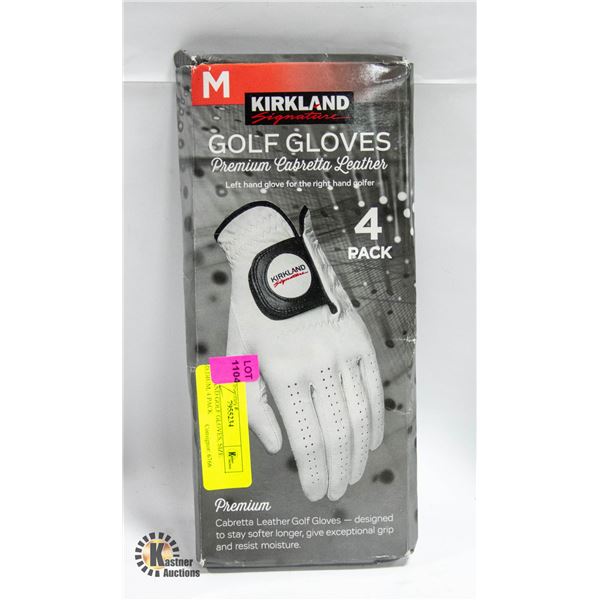 KIRKLAND GOLF GLOVES, SIZE: MEDIUM, 4 PACK