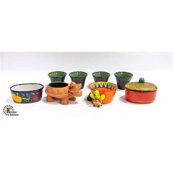 FLAT OF SMALL MEXICAN CLAY PLANTERS & MORE