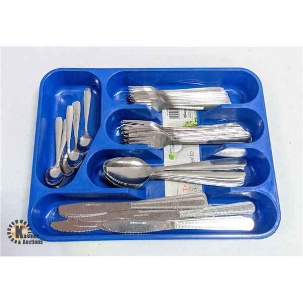 NEW 60PCS CUTLERY SETS WITH TRAYS,BLUE