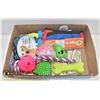 LARGE FLAT OF DOGGY TOYS & WATER BOWLS