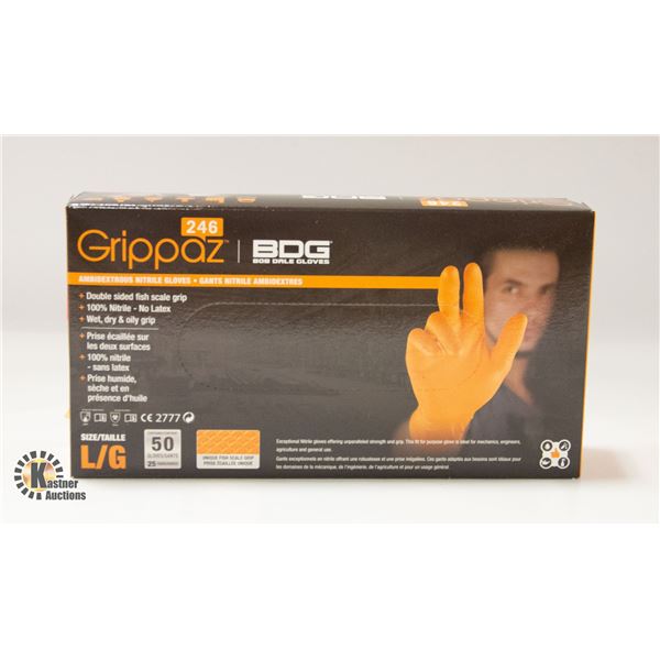 GRIPPAZ BDG DISPOSABLE GLOVES SIZE LARGE 50PCS