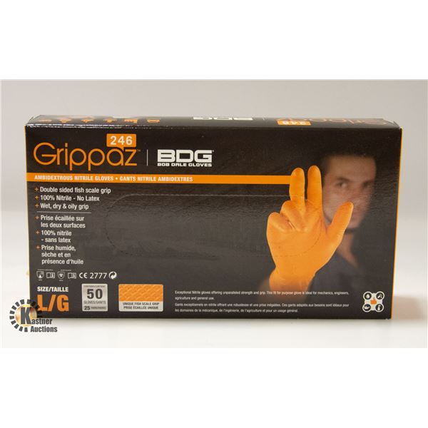 GRIPPAZ BDG DISPOSABLE GLOVES SIZE LARGE 50PCS