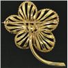Image 4 : Vintage 14k Yellow Gold Brushed Flower Pin Brooch w/ Blood Red Rubies & Diamonds