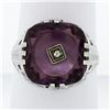 Image 1 : Antique Art Deco 14K White Gold Custom Cut Amethyst Diamond Etched Filigree Ring