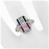 Image 3 : Antique Art Deco 18K Gold .24 ctw Diamond Sapphire Ruby Hand-Etched Dinner Ring