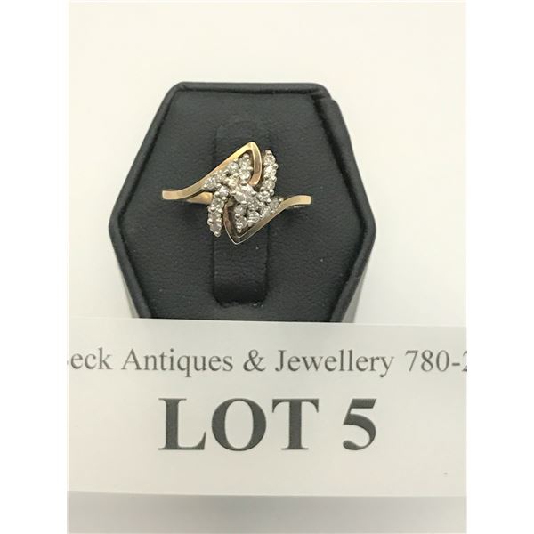 Yellow Gold Dinner Ring w Melee Diamonds