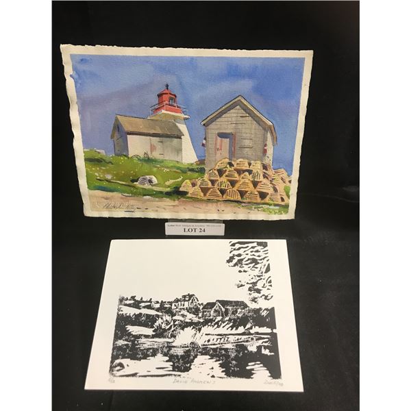Davie Andrews 5/12 Ltd Edition Landscape Print & Christopher Grey Lighthouse/Farm Painting
