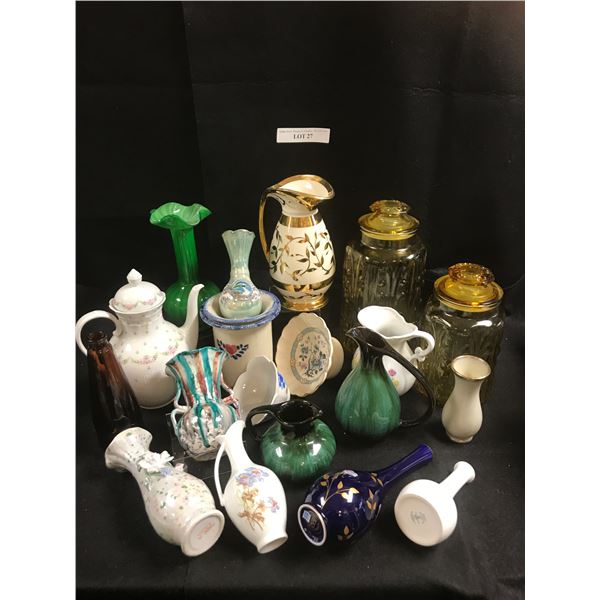 2 Blue Mountain Pottery Pitchers, Hand Painted 18kt Gold Painted  Pitcher, asst Vases, Pitchers, Cof