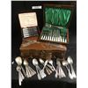 Image 1 : Butter Knives & Knife & Fork Set with Mother of Pearl Handles, Silver Plate Cutlery and Wooden Box w
