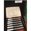 Image 2 : Butter Knives & Knife & Fork Set with Mother of Pearl Handles, Silver Plate Cutlery and Wooden Box w