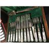 Image 3 : Butter Knives & Knife & Fork Set with Mother of Pearl Handles, Silver Plate Cutlery and Wooden Box w