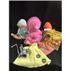 Image 2 : Rubber Face Crying Teddy Bear, 2 Vintage Dolls, Pink Elephant Baby Blanket, Yellow Knitted Baby Dres