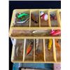 Image 2 : Vintage Tackle Box By Victor. Double Staking w/Contents. 13 1/4"W x 6"T x 6 1/2" D