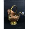 Image 2 : 2 Brass Pots 5"T, 1 Copper & Brass Pitcher w/Lion Head Motiff on Handle 8"T