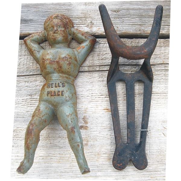 2 antique iron boot jacks