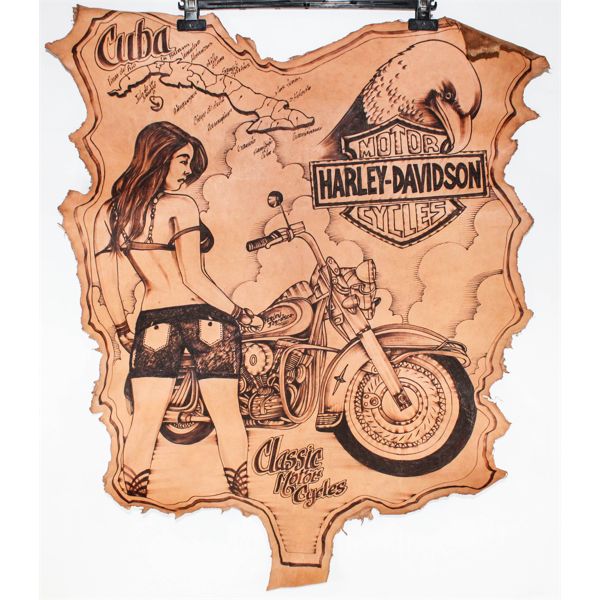 HAND CRAFTED LEATHER HARLEY DAVIDSON WALL HANGING