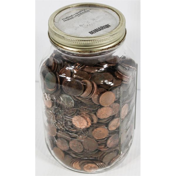 APPROX. 10LB OF PENNIES IN CANADIAN MASON JAR