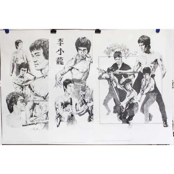 3 VINTAGE BRUCE LEE LITHOGRAPH POSTERS BY FRAN MURPHY