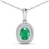 14KT White Gold 1.00ct Emerald and Diamond Pendant with Chain
