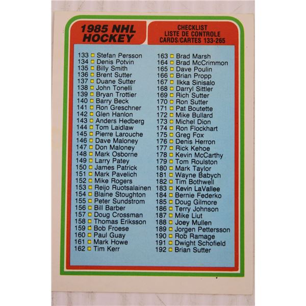 1984-85 OPC Checklist (Unmarked)