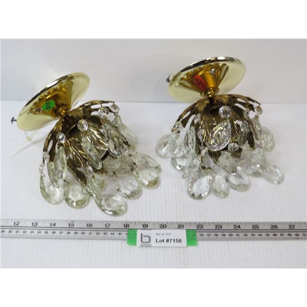 (2X Bid Price) Brass Ceiling Lights w/Prisms (3 prisms are missing)