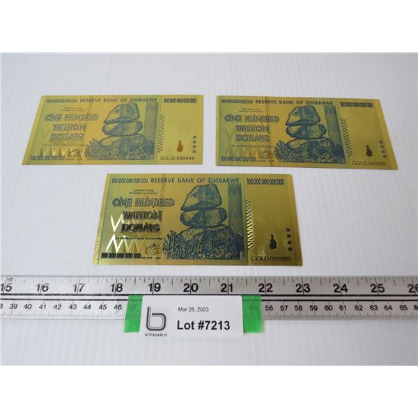 Novelty Trillion Dollar Zimbabwe Gold Bills