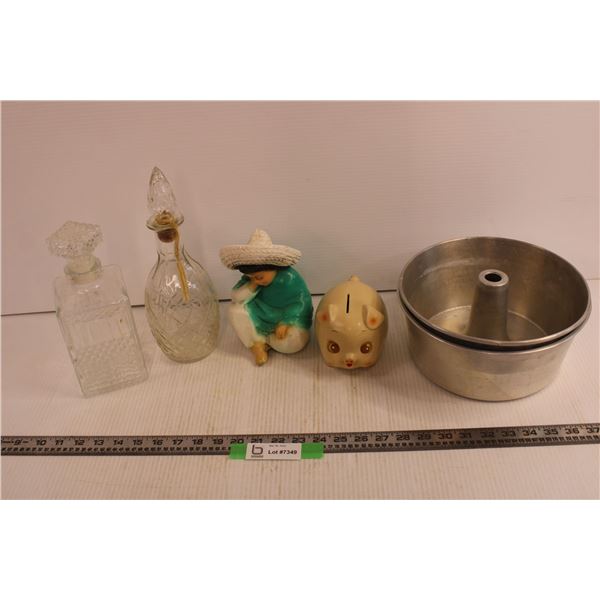 (2) Decanters & Bundt Cake Pans + Miscellaneous