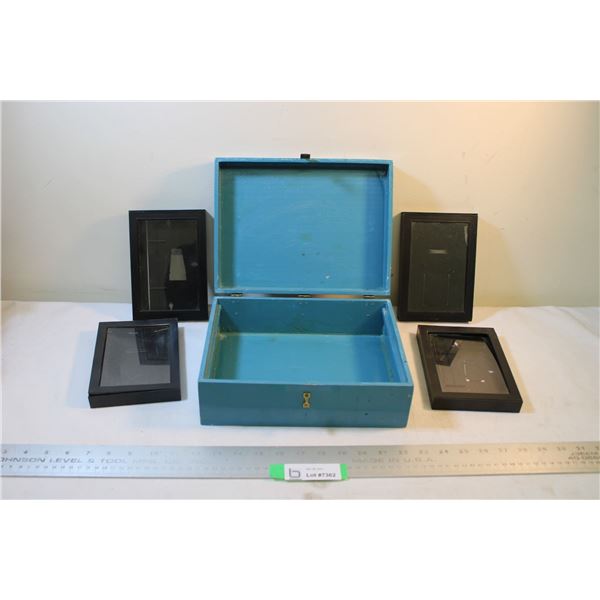 (4) Picture Frames (5" x 7" each) in Small Blue Chest (11" x 8 1/2" x 4 1/2")
