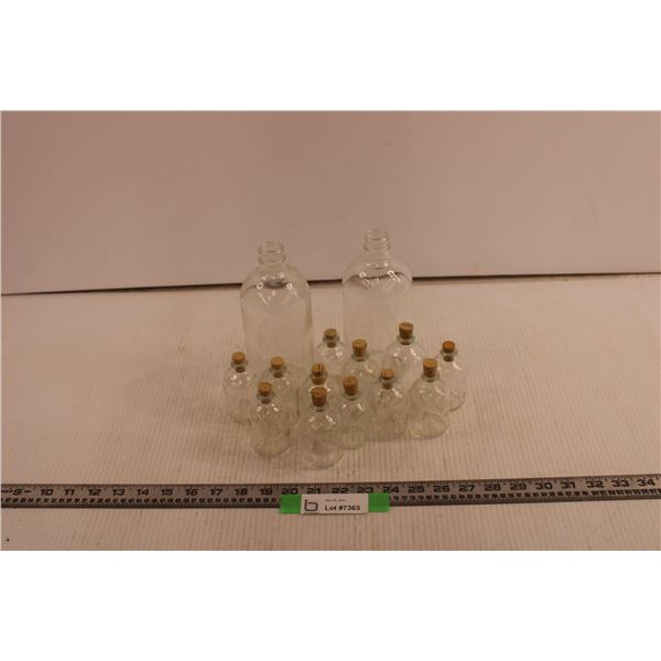 Box of Variously Sized Glass Vials & Corks
