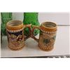 Image 3 : (3) Vases + (2) Beer Mugs & Tin Storage Container