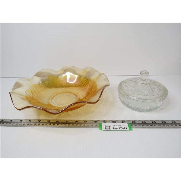 Avon Glass Candy Dish - Iris Herring Bone