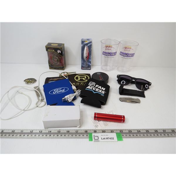 Bodnarus Pocket Knife - Sun Glasses Plastic Cups - Drink Cozies - Len Thompson Fishing Lure - Portab