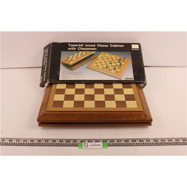 Tapered Wood Chess Cabinet with Chessman