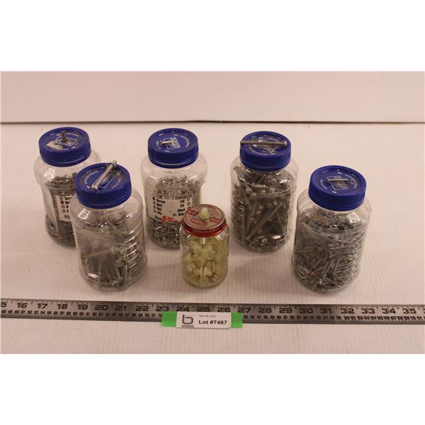(6) Jars of Assorted Hardware