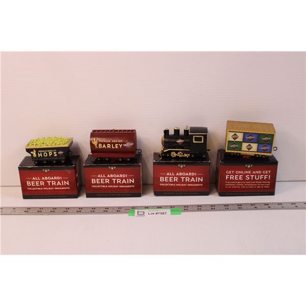 (4) Collectible Great Western Beer Train Christmas Ornaments
