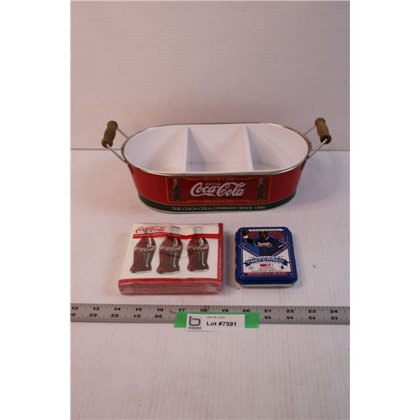 Coca Cola Divided Container with Napkins and Misc.
