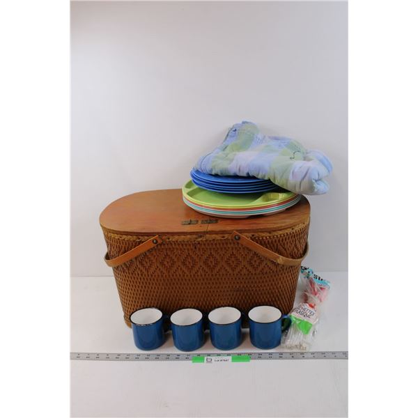 Picnic Basket Full of Misc. Picnic Supplies