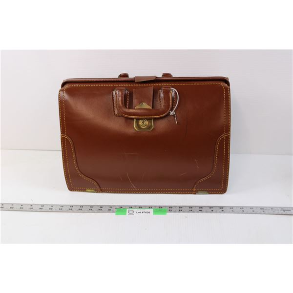 Vintage Briefcase with Lock (Leather Strap Closing the Bag is Broken)