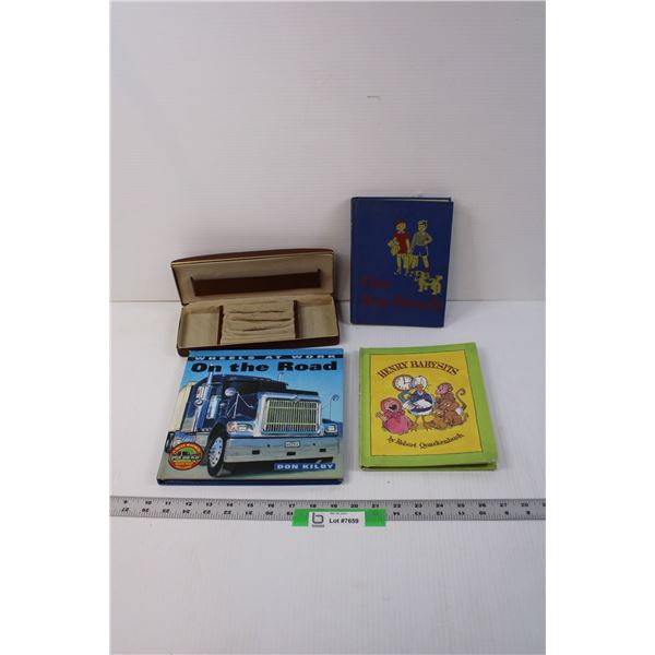 Assorted Childrens Books and Jewelry Case