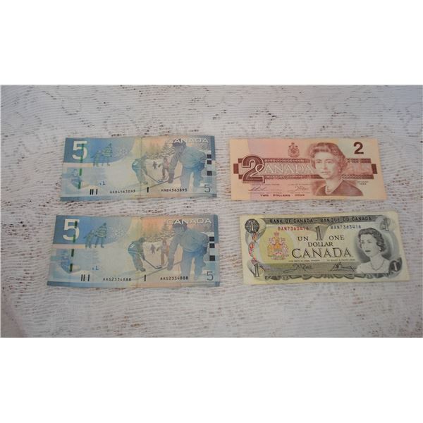 2 $5.00 bills  1 $2.00 bill and 1 $1.00 bill