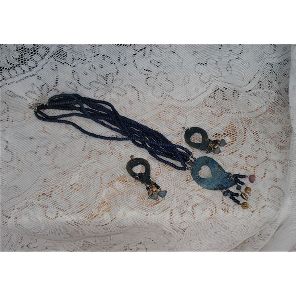 Blue beaded Earring and Necklace set